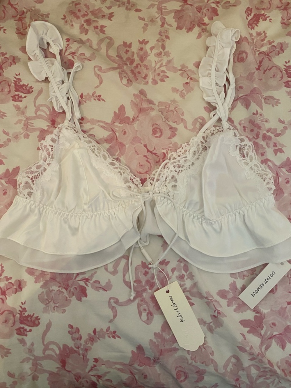 NWT For Love And Lemons White Butterfly Lace Bra Top and Panties Set - Picture 2 of 13